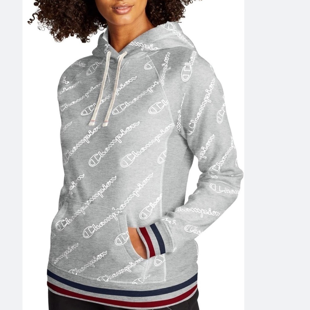 Champion Women's All-Over Print Heritage Hoodie Champion Outline Script Small